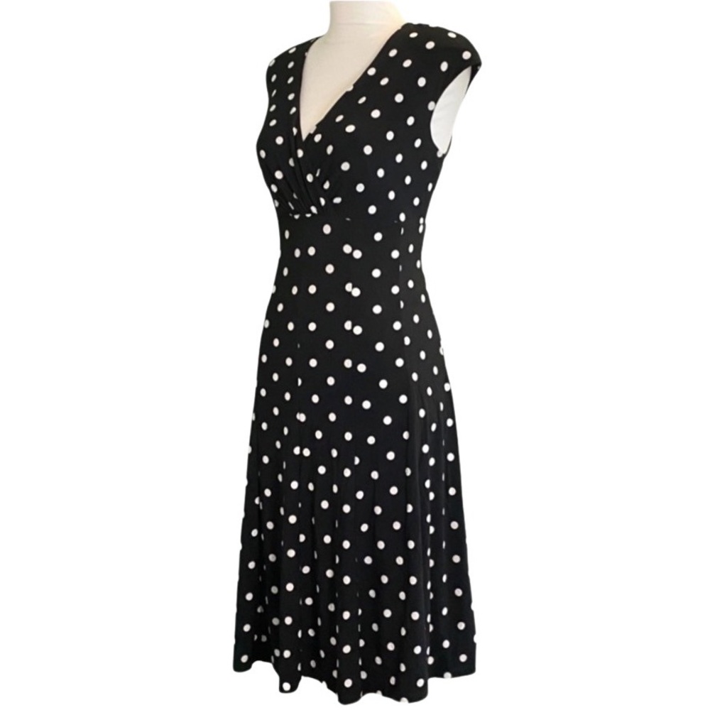Lauren Ralph Lauren Sleeveless Surplice V-Neck Polka Dot Jersey Dress Size 12 - Picture 2 of 7